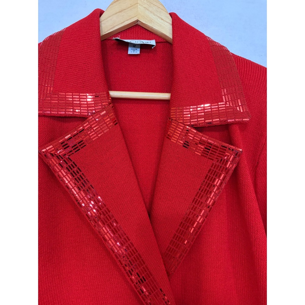Vintage St John Evening Red Sequin Knit Skirt Suit Set Size 12 Made in USA - Picture 12 of 16